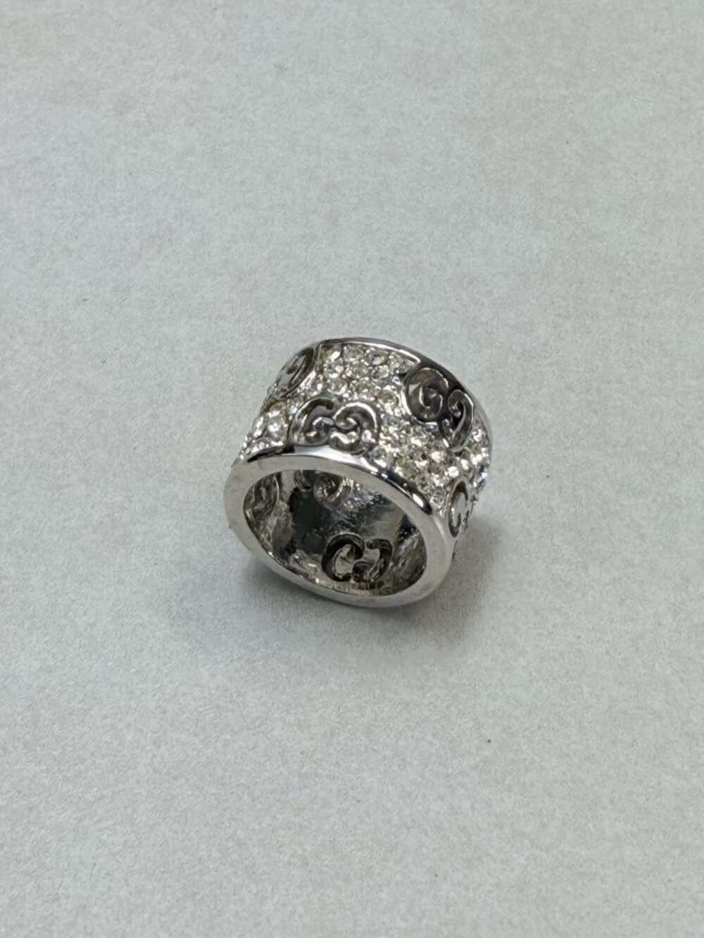 Vintage Silver Tone Pavé Crystal Wide Band Ring Designer Inspired Style Sz 4 - Picture 3 of 6